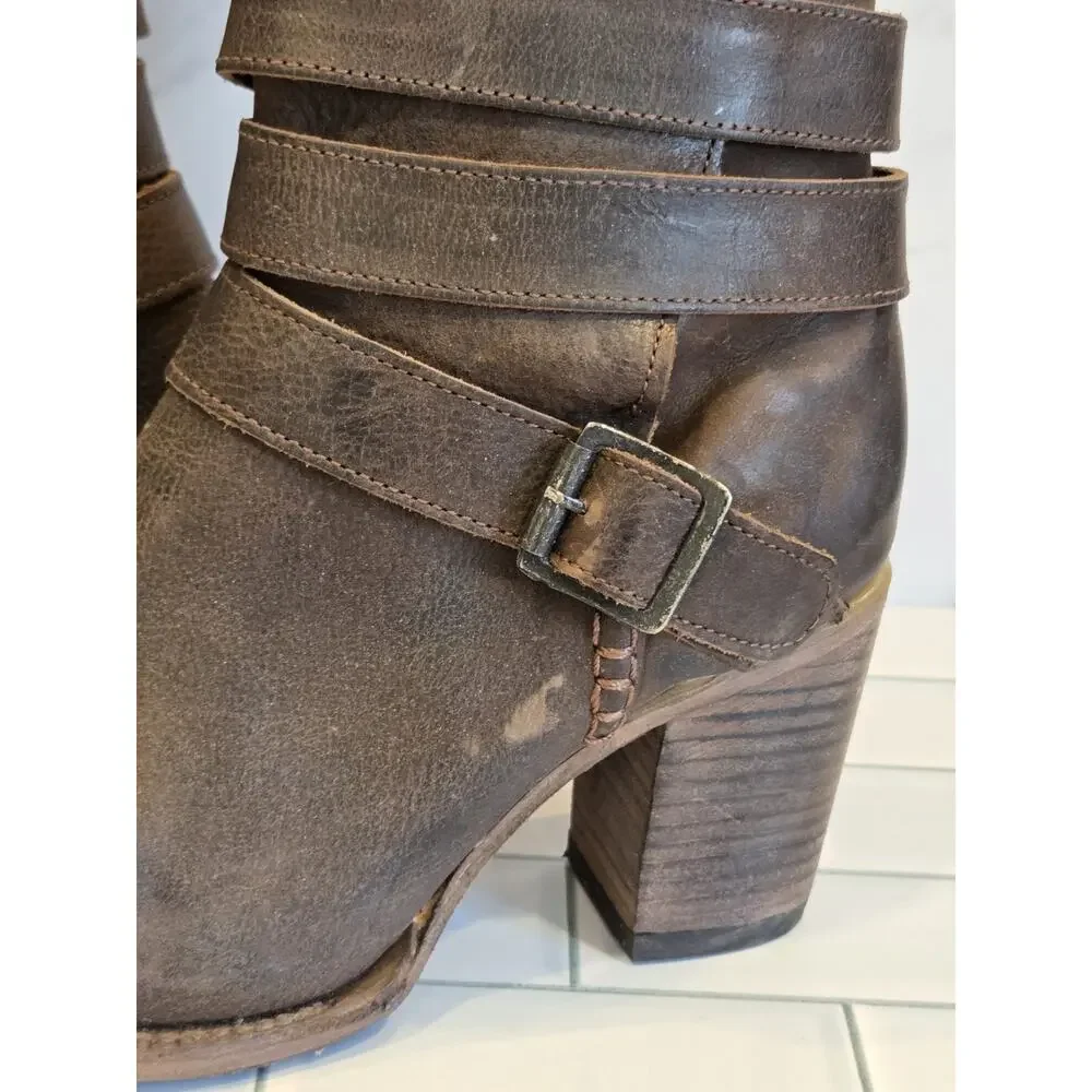 Freebird BARKER Mid-calf Brown Leather Boots, Buckle Details Side Zip, Boho | 9 - Picture 5 of 16